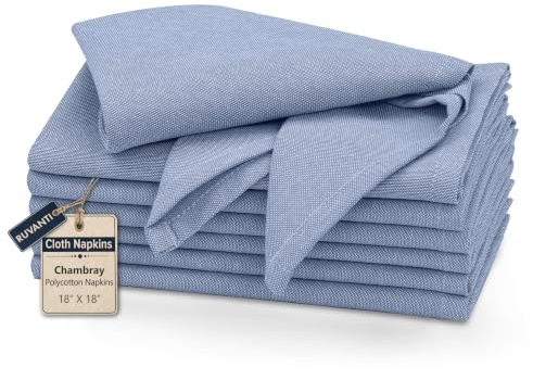 Ruvanti Cloth Napkins Set of 6, Poly Cotton Fabric 18x18 - Midnight Blue