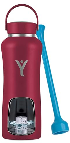 DYLN Hydrogen Water Bottle | Create Hydrating Alkaline Hydrogen-Rich Water Up to 9 pH | Vacuum Insulated Stainless Steel Water Bottle | Keeps Water Cold for 24 Hours | 40 oz, Crimson Red