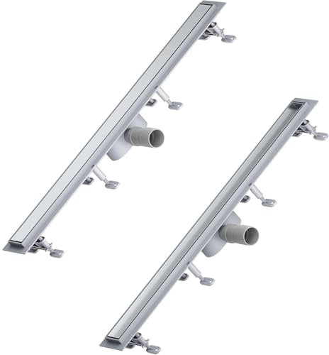 SONNI Canaleta de ducha de 80 cm, base de ABS, 2 en 1 de acero inoxidable, desagüe de 30 l, con tope de olor, colador de pelo, 8 patas ajustables