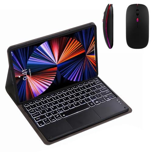 GUPENAA Funda con Teclado para Lenovo Tab M11 11 2024 (TB330FU/TB330XU), Contiene Ñ, 7 Colores Retroiluminados, Teclado Bluetooth Inalámbrico Magnético Desmontable con Ratón,Negro