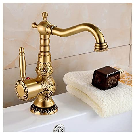 NSTVVEE Mischbatterien für Badezimmer, antiker Wasserhahn aus geschnitztem Messing in Bronze, Warm- und Kaltwasserhahn, Küchenarmatur, Badezimmerarmatur, Waschtischarmatur, Waschtischarmat