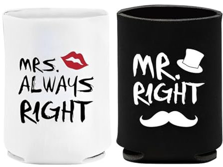 Fundas Para Enfriar Latas De Cerveza - Funda Para Vasos Para Latas De Cerveza | 1 Par De Fundas De Cerveza Aisladas Mr Mrs En Y Negro | Contenedor De Bebidas Aisladas | Fundas Enfriadora