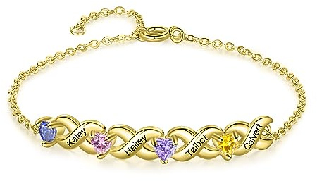 Presentimental Personalisiertes Unendlichkeitsarmband für Damen Armband mit Name Geburtsstein Geschenk für Mutter Tochter Oma Frau Freundin