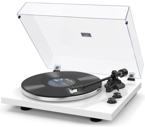 SeeYing Tourne-disque avec entraînement par courroie - Tourne-disque vinyle Bluetooth 33 ou 45 tr/min avec préamplificateur phono - Cartouche magnétique et contrepoids - Connectivité de sortie sans