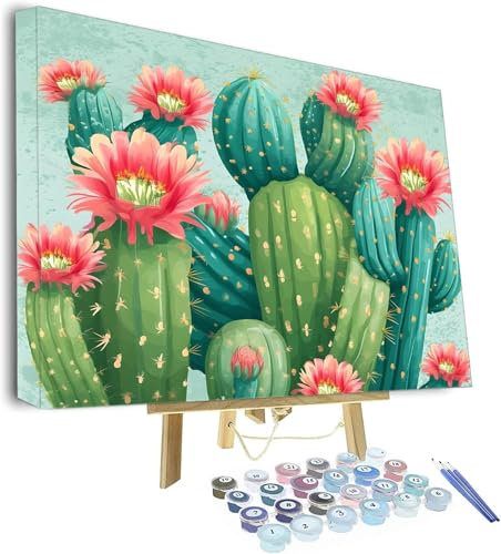 Malen Nach Zahlen Erwachsene, Kaktus Malen Nach Zahlen 130x90cm, Handgemalt Ölgemälde Kit für Anfänger Bastelset Erwachsene, Pinseln und Acrylfarbe für Zimmer Deko Wohnzimmer, (Rahmenlos) Blume P-924