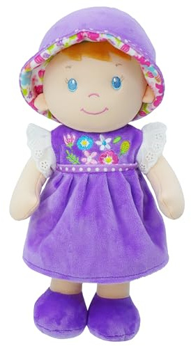 Lullaberry 30 cm Kuschelpuppe Laura – Weiche Baby Stoffpuppe Geschenk für 1–3-Jährige – Lila Kleid