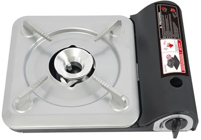 Hornillo de gas de 3500 W, hornillo de camping de butano, hornillo portátil de 33,5 x 27 x 8,3 cm, cocina de camping de gas, adecuado para barbacoa, pasta, cocina, agua, etc. (plata + negro)
