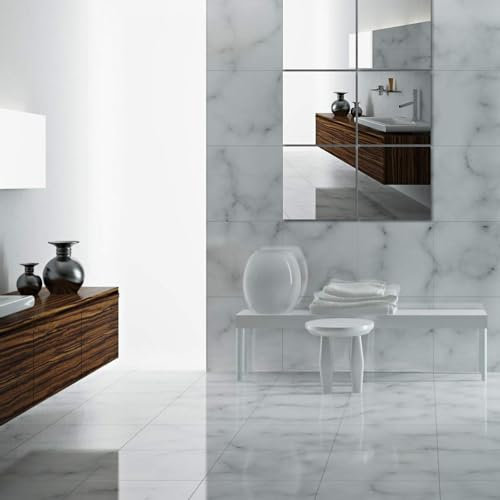 CROWNSHOP 12PCS Mirror Tiles 30x30x0.3cm Self Adhesive Glass Mirror Frameless Wall Mirrors DIY Bathroom Wall Decor for Bathroom Living Room Kitchen (12, 30 * 30) (6, 30x30CM)