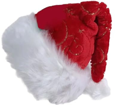 LfrXtra Weihnachtsmütze Uni Nikolausmütze mit Pailletten und pelzigem weißem Rand für Cosplay-Aktivitäten und Urlaubsmode