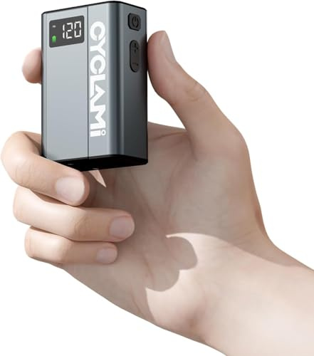 CYCLAMI Mini Elektrische Fahrradpumpe Luftpumpe mit Digitalem Manometer 120PSI Automatische Abschaltung mit Presta- und Schrader-Ventil für E-Bike Mountainbike Citybike und Rennrad Sportbälle Type-C