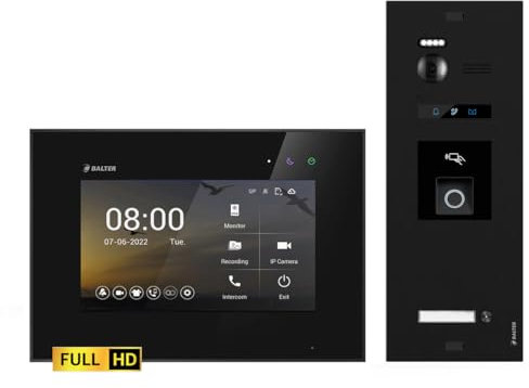 SCHUTZER Balter EVO 2-Draht Bus Video Türsprechanlage Komplettsystem mit 150° Weitwinkelkamera 2 Klingeltasten 7 Touchscreen-Monitor Interkom Nachtsicht-LEDs (Schwarz/Schwarz ohne Wi-Fi, 1 Monitor)