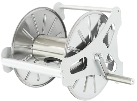 Donened - Stainless Steel Hose Holder Kit, Garden Hose Reel, Water Hose Storage Rack with 360° Rotatable Handle, Independent & Wall Mounted, for Home Garden Lawn