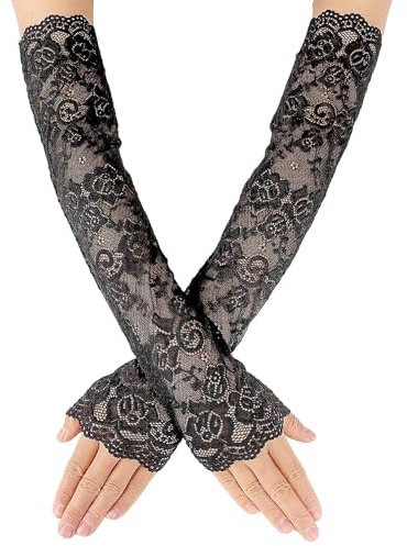 JFGDVW Long Black Lace Gloves for Women, Uv Protection Arm Sleeves, For Wedding Tea Party Engagement Dress Prom