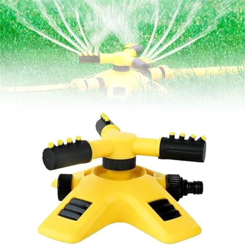 Garden Sprinklers for Lawns, Adjustable Automatic Rotating Water Sprinkler, 360 Degree 3 Arm Rotating Water Sprinkler Irrigation System, for Watering Your Grass Plants Flowers Veggies (Yellow)