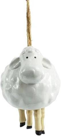 itsisa Hänger Glocke Schaf H:17 cm aus Keramik - Deko Garten, Glockenspiel, Windglocke Tierfigur, Gartenfigur, Gartendeko