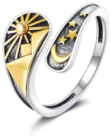 DAYLINLOVE Sun And Moon Ring 925 Sterling Silver Sun Moon Star Mountain Spoon Ring Sun And Moon Jewelry Gifts for Women