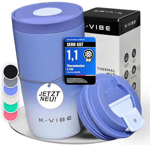 Thermobecher 350ml auslaufsicher - Thermo-Kaffee-Becher mit Quick-Press Deckel | rutschfester Boden, BPA-freier Isolierbecher Coffee-Cup to Go | Kaffeebecher für Büro, Auto, Uni & Alltag | K-VIBE