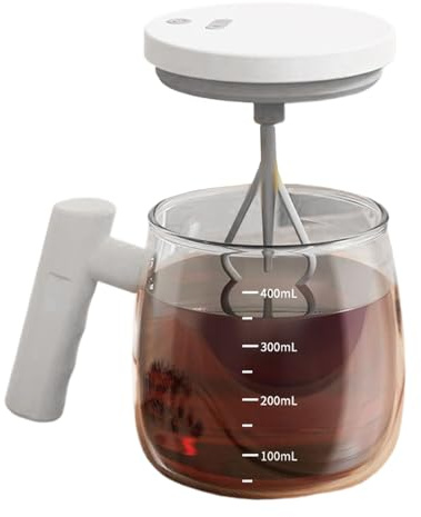 Glass Self Stirring Coffee Mug - 16 Oz Self Stirring Mug with Lid | Glass Electric Mixing Cup | Automatic Mixing Coffee Cup | Rechargeable Tumbler Container for Hot Cold Tea Drinking Beverage Water