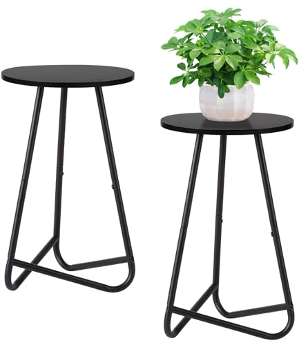 HDANI 50cm Rund Pflanzenständer,Blumenständer 2 set,Pflanzenregal aus Holz und Metall,Modernes Regal für Zimmerpflanzen für Wohnzimmer, Balkon und Büro,Schwarz