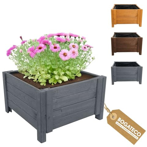 BOGATECO Macetero grande exterior de madera 60 x 60 x 30 cm | antracita | maceta perfecta para jardín, terraza y balcón | jardinera estable y construcción robusta | impregnada
