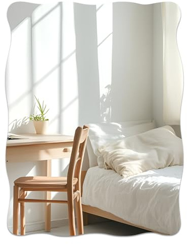 TSKDKIT Vågig väggspegel 40 x 30 cm självhäftande spegel för väggar, självhäftande ingen borrning akryl ramlösa speglar för badrum, garderobsdörrar, hall