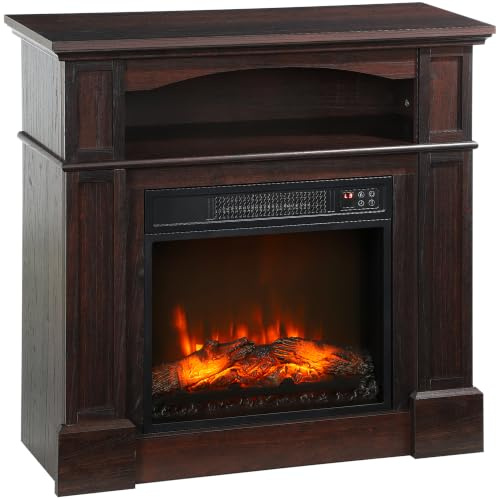 HOMCOM Cheminée Électrique Effet Flammes LED 80,5 x 32,3 x 80,5 cm Marron | Luminosité Réglable, Télécommande, 1800 W