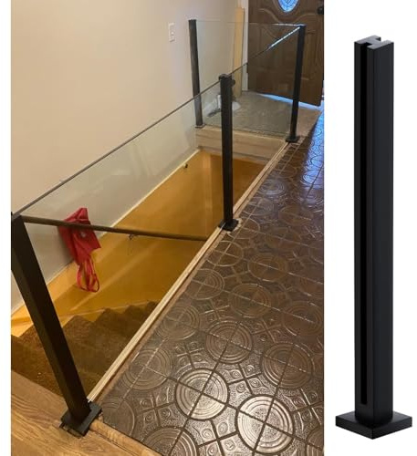 Poste Para Barandilla De Cristal Con Tira Goma Fijación, 304 Acero Inoxidable Columna Para Resistente Al Óxido Para Exteriores Balcón Patio Escalera(Black-mid,95cm)