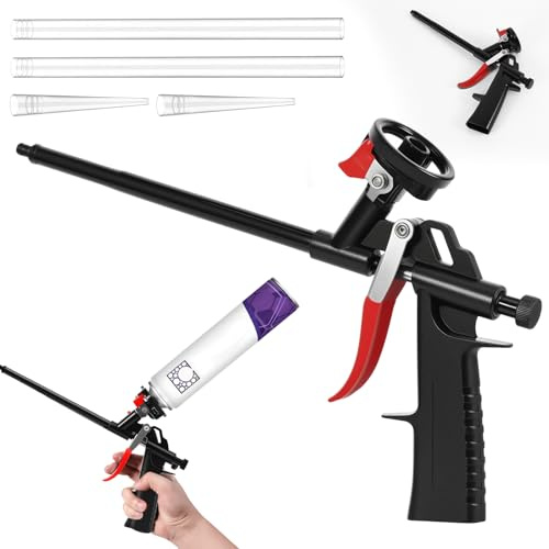 BTBHIHO No-Clean Expanding Foam Gun, Heavy Duty Stainless Steel Foam Applicator with Switch, Adjustable Metal Valve Sealant Tool for Caulking, Filling, Sealing, DIY & Insulation Projects (Black)