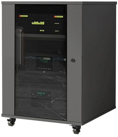 HOLGVE Audio Rack HiFi Regal, Fahrbarer AV-Medienständer, Audio-Rack mit Verstellbaren Einlegeböden, TV-Ständer mit Glastür, Aufbewahrung für HiFi-Komponenten(Gray,56x57x83CM)