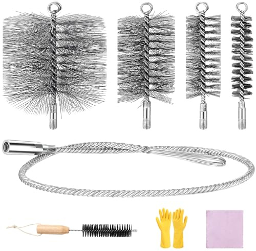 COEWUR 8pcs Ofenrohrbürste Set Ofenbürste Kaminbürste mit ø 30/50/80/150 mm Austauschbar Kamin Reinigungsset Schornsteinfeger Bürste mit 1m Flexstange Kaminbesen für Kaminofen Kamin Ofenrohr Reinigung