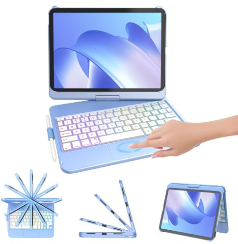 FUWANG Keyboard Case for iPad A16 11th Gen 2025 and 10th Gen 2022 | Case with Keyboard Multi Touch Trackpad 7 Color Backlight 360° Flip Hard Shell, Keyboard Case with Pencil Holder