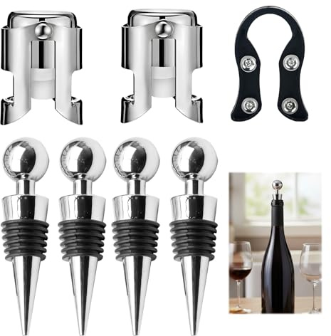 Wine Bottle Stoppers Set of 7, Champagne Stoppers,Wine Stopper, Champagne and Wine Stoppers with Foil Cutter, Stainless Steel Wine Preservation Stoppers for Wine and Champagne Bottles