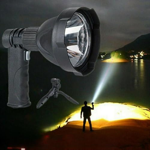 EBILUN Super Bright LED Hand Held Spotlight,USB Rechargeable Long Range Searchlight with Bracket for Emergency, Camping, Fishing, Hunting (Black)