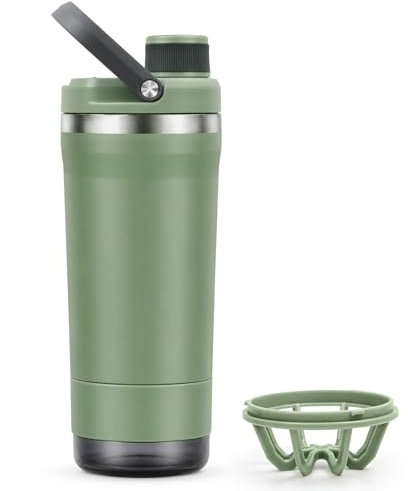 Shaker Proteinas Acero Inoxidable 700ml con Compartimento Polvo, Antigoteo | Mezclador de Proteinas con Filtro Desmontable, Aislamiento Doble Pared, BPA Free, Perfecto para Tiempo Libre y Fitness