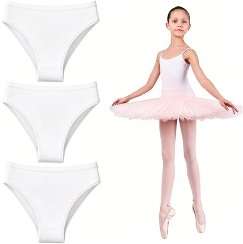 3 Pack Girls White Dance Underwear for Aged 3-13, Seamless Dance Knicker | High-Waisted Knickers for Ballet & Gymnastics, Soft Cotton Pants for Ballet Beginner Girls Pants, Ballet Briefs