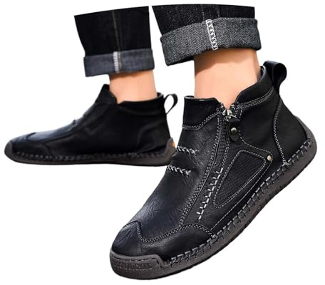 Stivali Versatili da Esterno Casual Slip-On E con Cerniera – Stivaletti Leggeri con Suola Piatta per L'Uso Quotidiano E per Le Avventure (Black 39)
