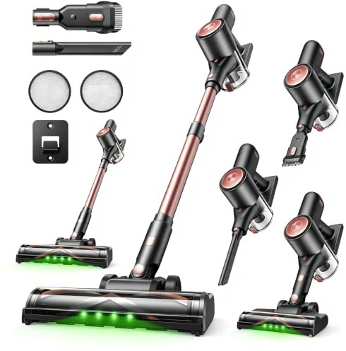 Vexilar Cordless Vacuum Cleaner V10Pro,45Kpa/550W/50Min,Detachable Battery | 6-in-1 Lightweight Vacuum Cleaner Cordless with Touch Screen ,Green LED Light & Tangle Free,500ML Dustbin One-touch Emptyting