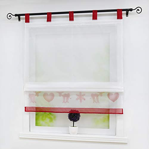 Joyswahl Voile Raffrollo mit Schlaufen Weihnachten halptransparenter Gardine »Elch« Schals Fenster Vorhänge BxH 140x155cm Rot 1er Pack