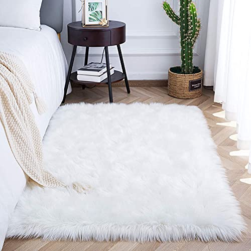 SXYHKJ Nuevo Piel de Cordero Oveja/Sheepskin Rug Cordero, imitación mullida Alfombras imitación Piel sintética,para salón Dormitorio baño sofá Silla cojín (75x120cm - Rectangle, Blanco)