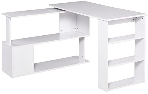 HOMCOM Escritorio Esquinero Giratorio en L 120x110 cm Blanco