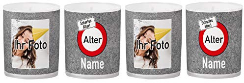 Herz & Heim® Geburtstagskerzen als Tischdekoration mit Foto, Name und Alter - 4 Stück