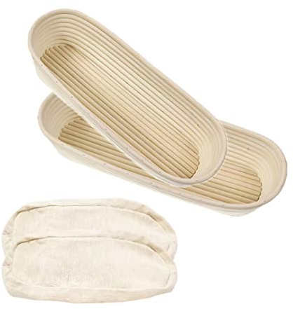 2 Pack 13 Inch Oval Bread Proofing Basket,Banneton Basket Bread Baking Bowl with Linen Liner Cloth, for Professional & Home Bakers Baking
