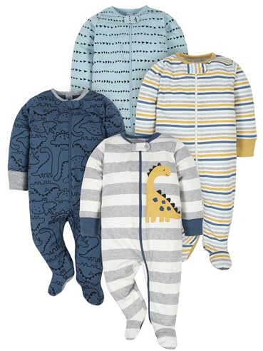 Gerber Baby Boys 4 Pack 'N Play Footie And Toddler Sleepers, Dinosaur Blue, 6-9 Months US