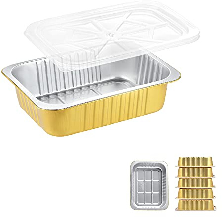 MESTAEK 8.5 x 6.5 Heavy-Duty Aluminum Foil Pans with Lids, 47oz, 5 Pack – Extra-Thick Disposable Foil Containers for Oven, Baking, Freezer & Food Storage