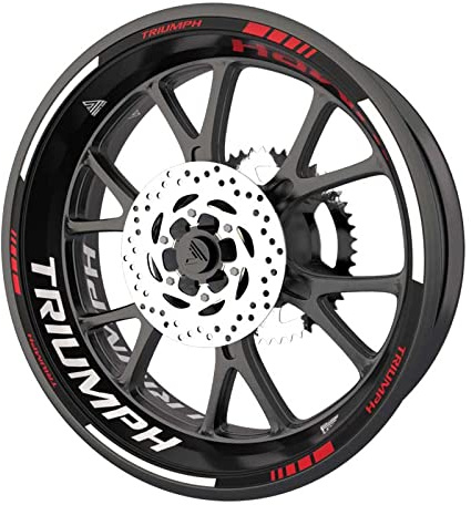 Set completo di adesivi per cerchioni per moto Triumph qualità Premium (2 ruote) (rosso)