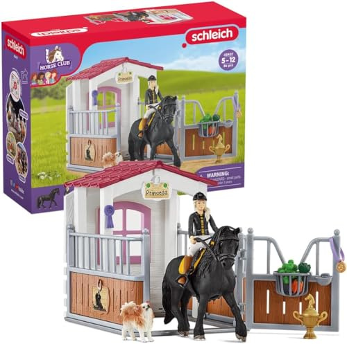 Schleich HORSE CLUB | Box per cavalli con Tori & Princess 42437 | set con scuderia, figura bambina snodabile, cavallo, cane, recinto e accessori | giocattolo cavalli per bambini dai 5 anni | 26 pezzi