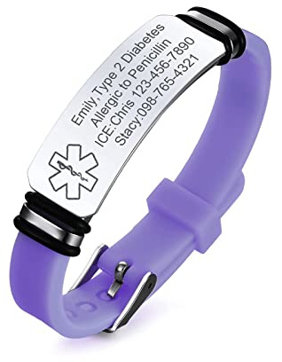 Vnox Bracciale di Emergenza Medico Personalizzato da Donna: Bracciali Identificativi Personalizzati con Incisione Bracciale Medico Regolabile da Uomo in Acciaio Inossidabile