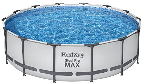 Bestway Steel Pro MAX Frame Pool Komplett-Set mit Filterpumpe Ø 427 x 107 cm, lichtgrau, rund