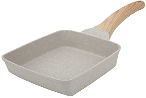 Poêle à Omelette Japonaise - Poêle Rectangulaire Antiadhésive pour Burritos et Œufs, avec Manche en Bois, Taille 18cm x 15cm - Parfaite pour Cuisinière à Gaz et Induction