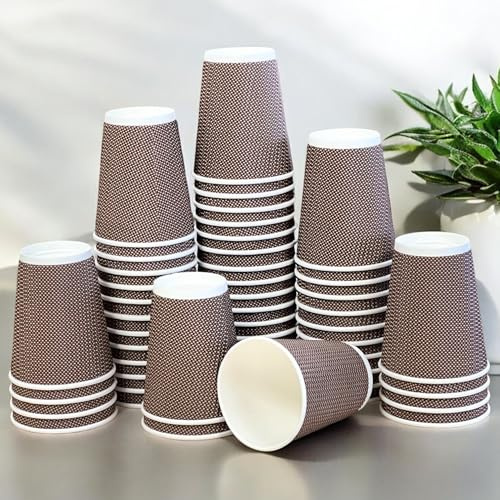HOT BARGAINS 12oz Disposable Coffee Cups, 360ml Triple Layered Kraft Paper Cups, Brown and White Ripple Design, 50 Count